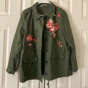 Christopher & banks spring jacket military style - embroidered olive green